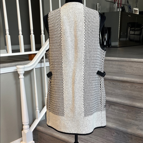 Chico's Black and Winter White Knit Vest with Leather Trim - Picture 5 of 8